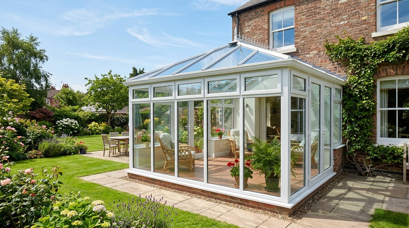 Conservatory roof and frames cleaned to a sparkling finish
