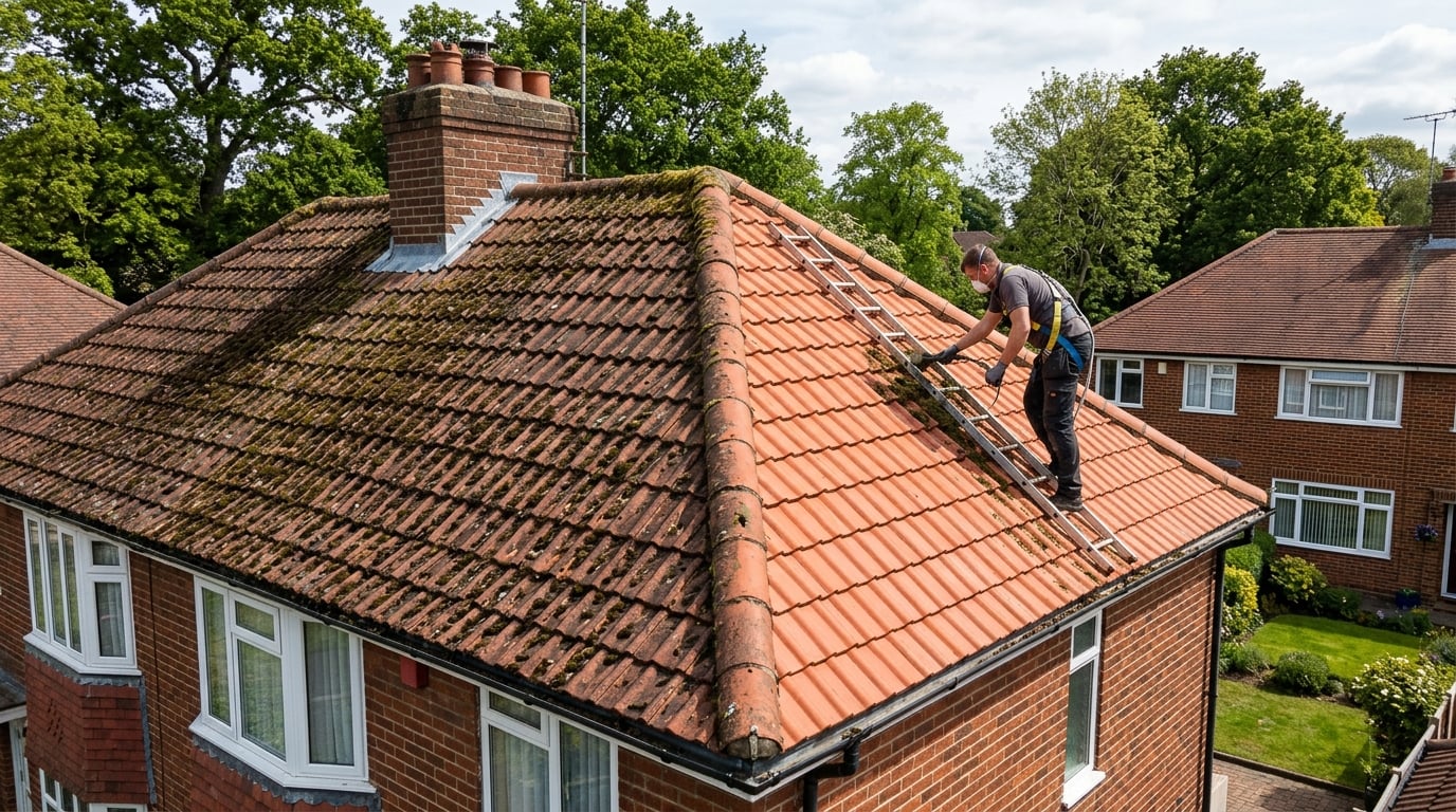Roof moss removed with professional soft-wash treatment